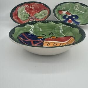 Holiday Bowls 3 Total Studio 33 Christmas 8.5" Hand Painted Microwave Safe